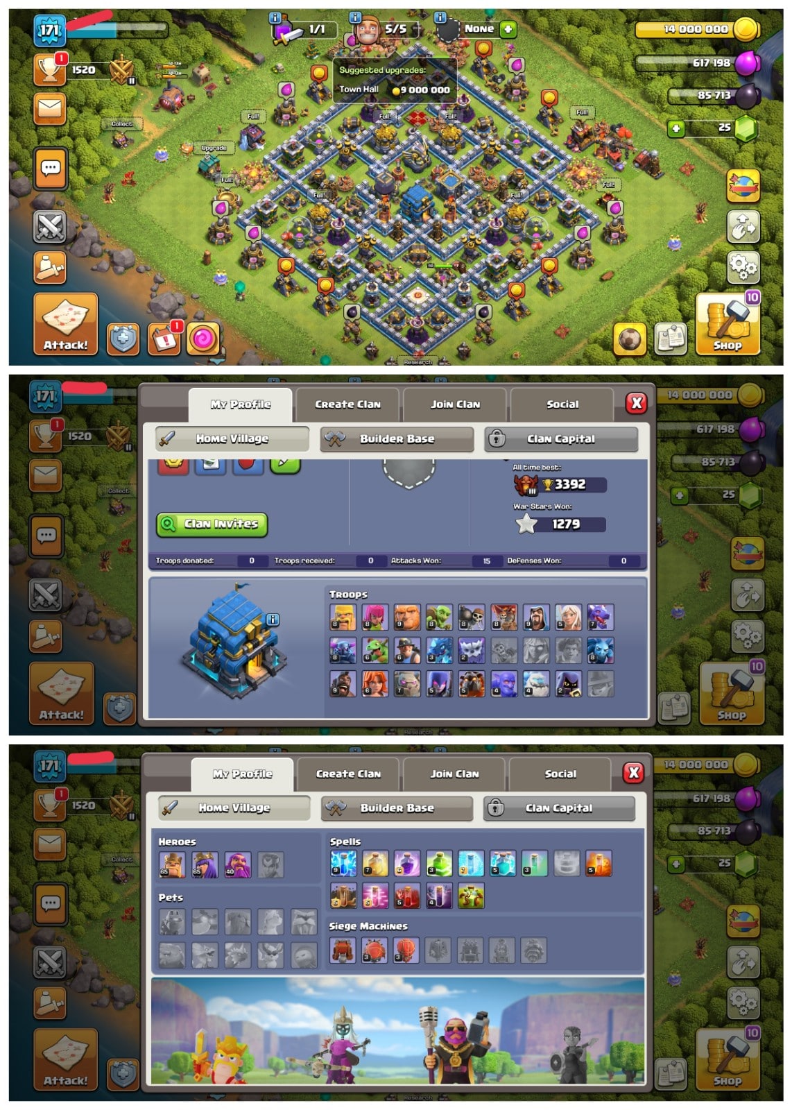 Mobile - Clash of Clans Account mit TH12 max + Lvl. 171 + BK 65 + AQ 65 + GW 40