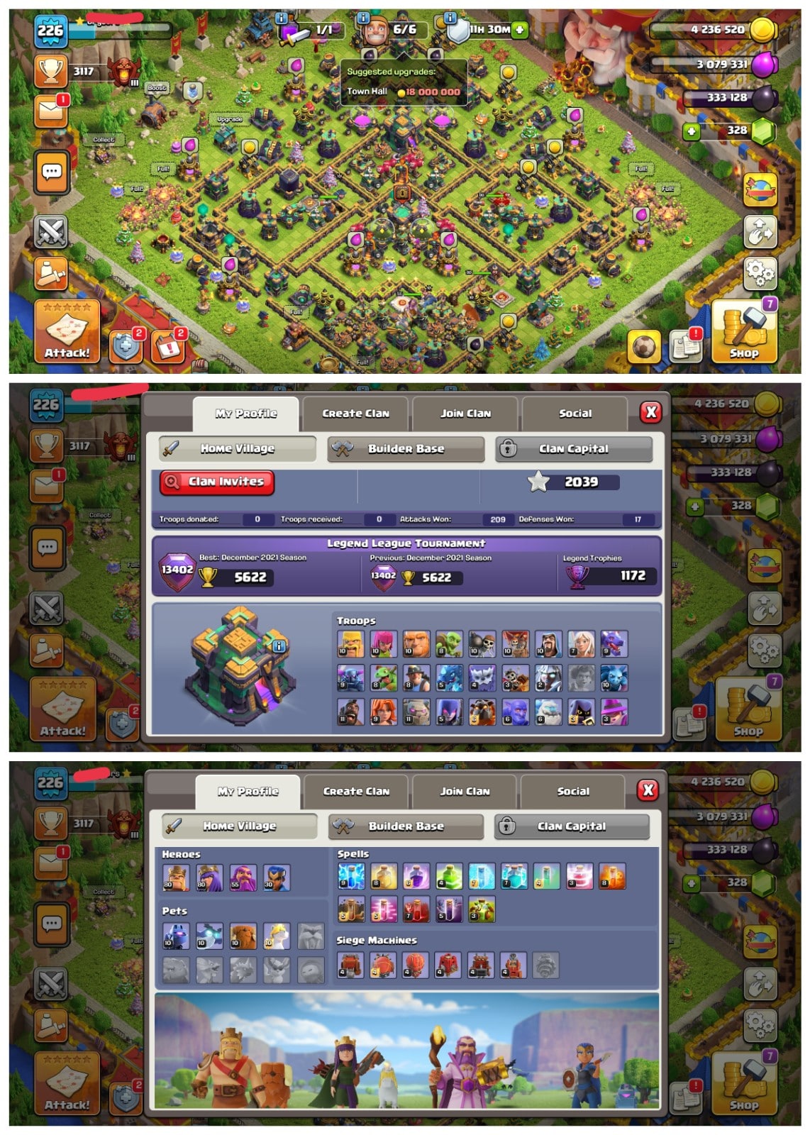 Mobile - Clash of Clans Account mit TH14 voll max + Lvl XP 226 + BK 80 + AQ 80 + GW 55 + RC 30