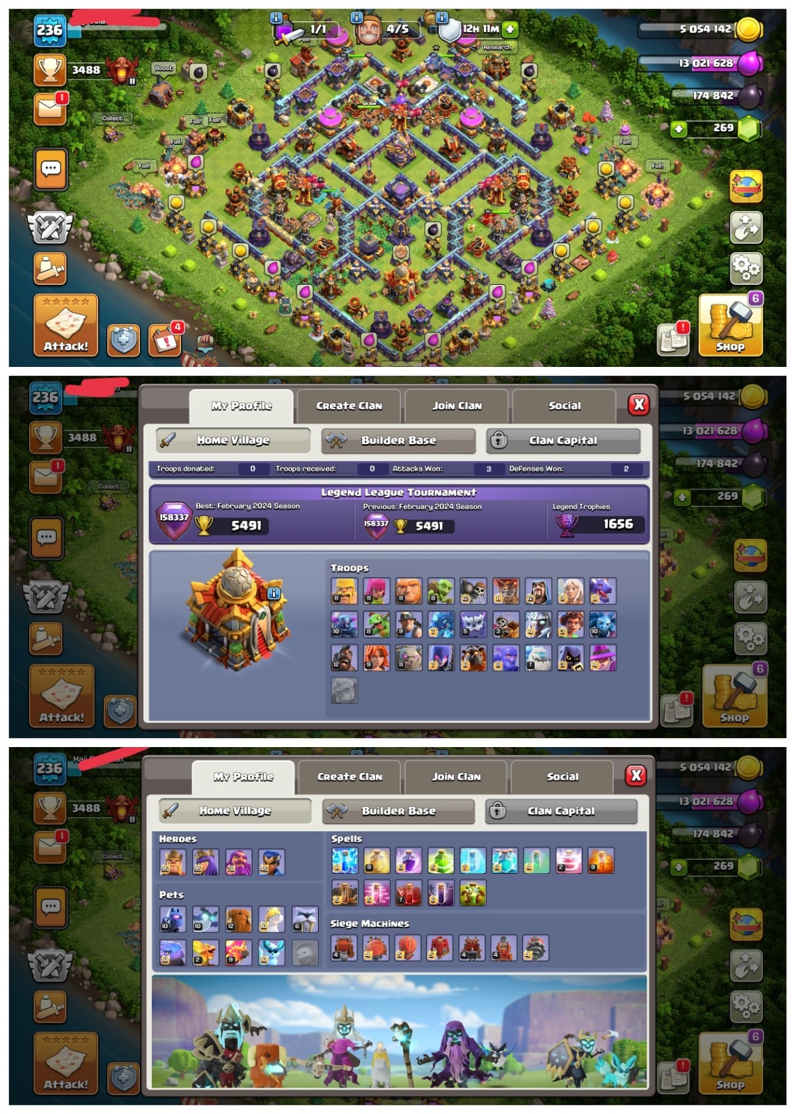 Mobile - Clash of Clans Account mit TH16 + Lvl XP 236 + BK 95 + AQ 95 + GW 70 + RC 45