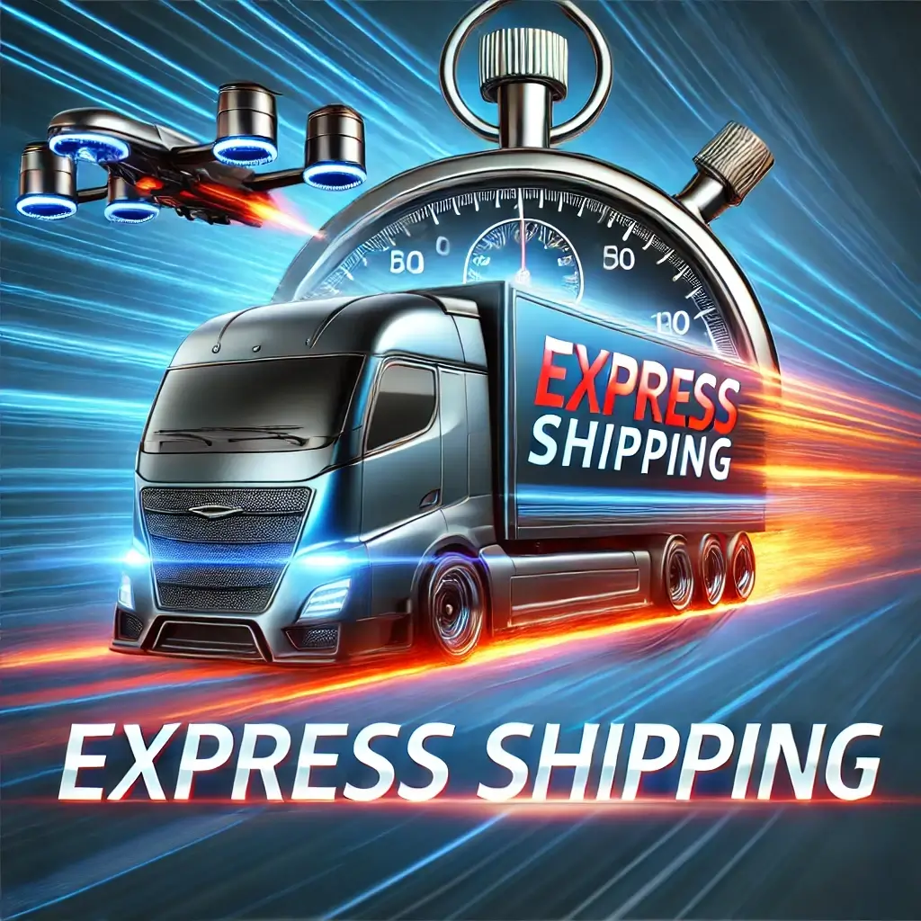 Zeitsymbol für Expressversand mit LKW und Drohne