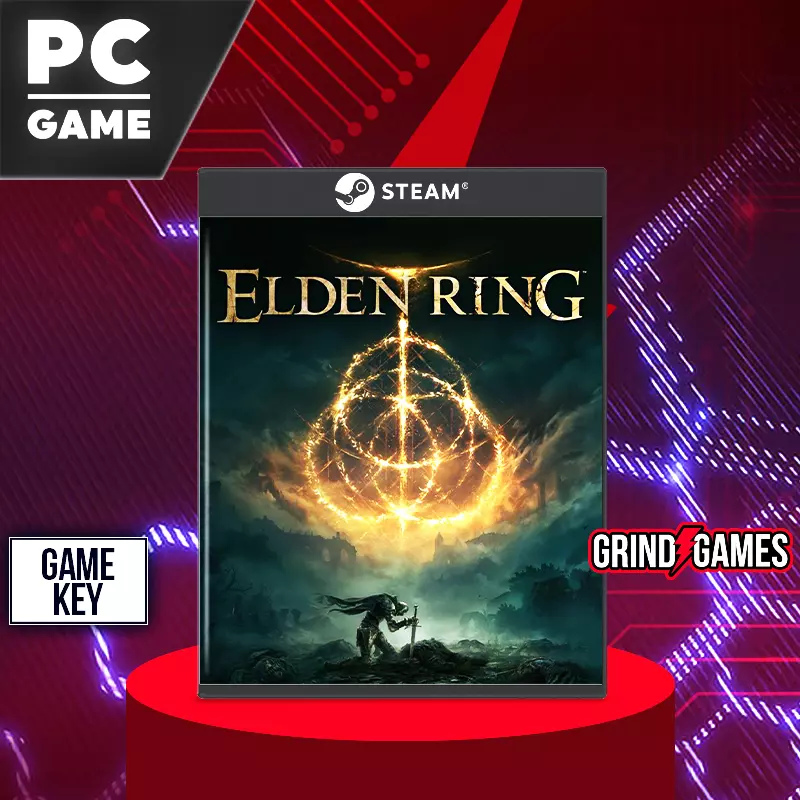 Elden Ring PC-Spiel, Box-Art und Hintergrunddesign.