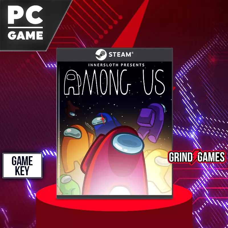 Among Us PC-Spiel Cover auf rotem Hintergrund
