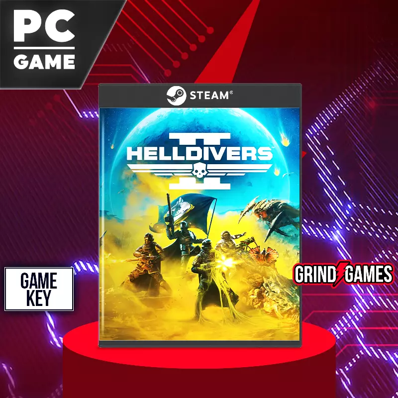 Helldivers II PC-Spielcover mit Sci-Fi-Soldaten.