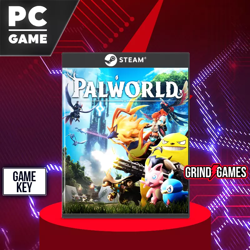 Palworld PC-Spiel auf rotem Podest, Schlüssel erhältlich.
