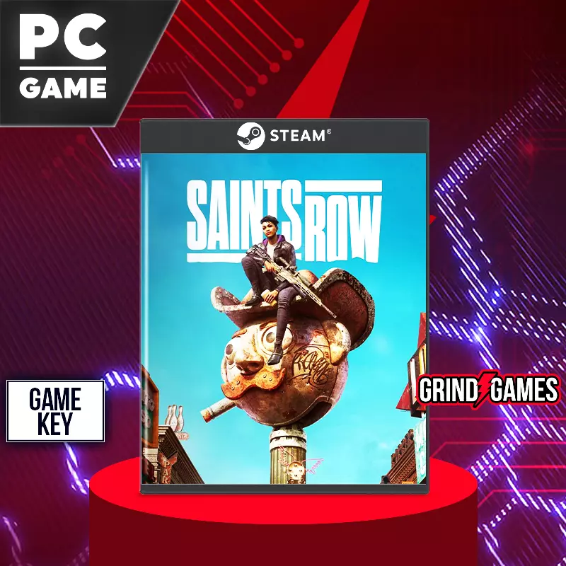 Saints Row PC-Spiel-Cover auf rotem Podest