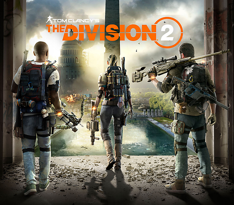 Die Division 2 Cover: Agenten in zerstörter Stadtlandschaft.