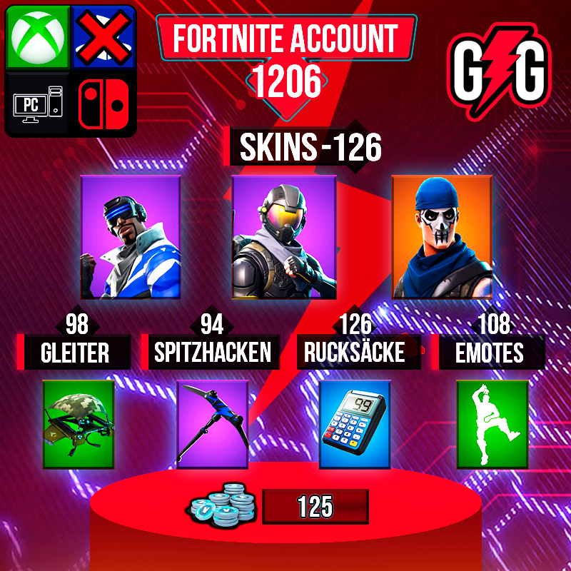 Fortnite Account mit Skins und Gegenständen.