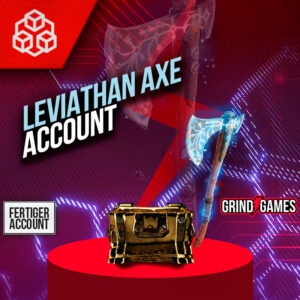 Leviathan-Axt und Schatztruhe, rot-blauer Hintergrund