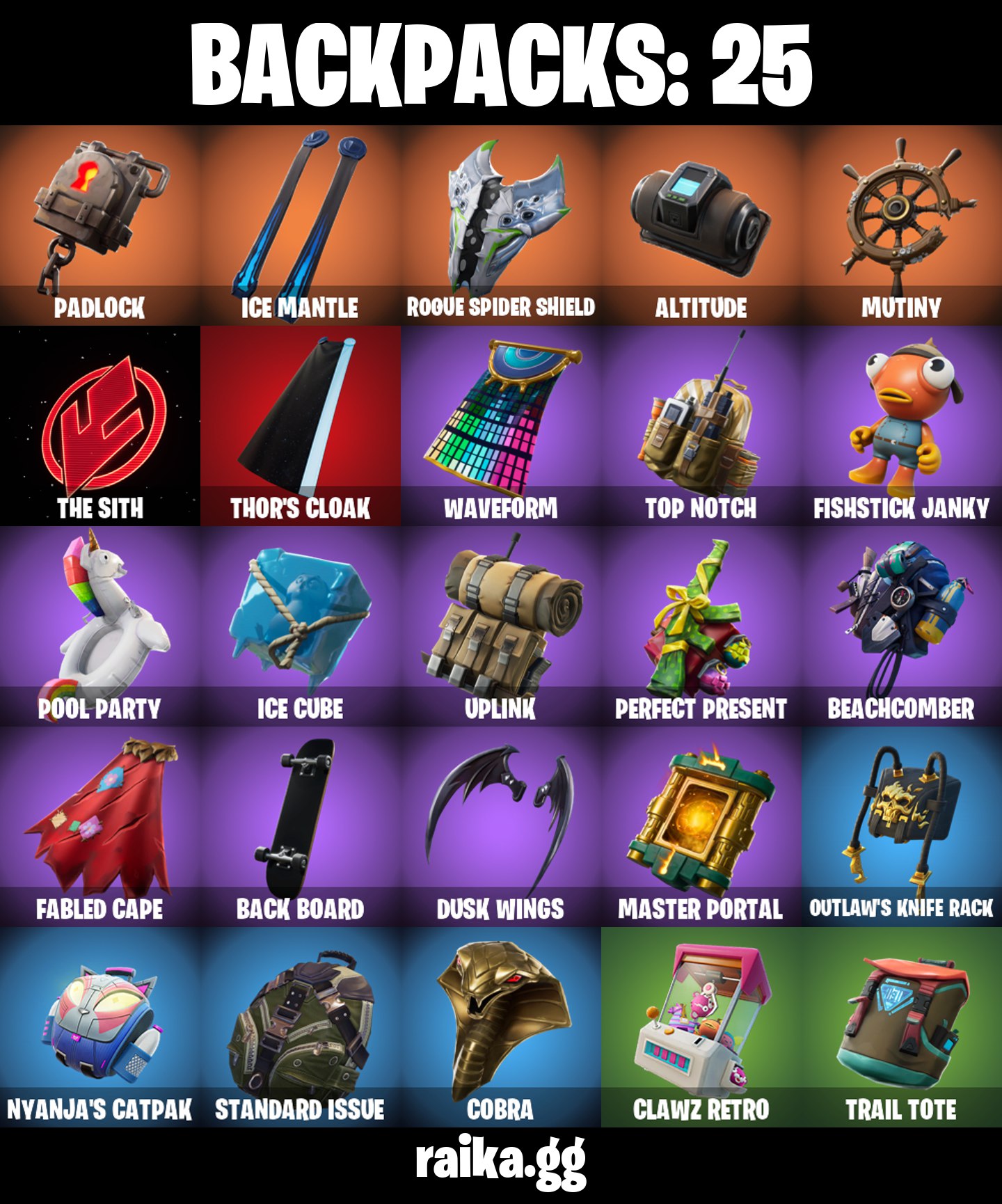 Fortnite Rucksäcke Sammlung, 25 verschiedene Designs