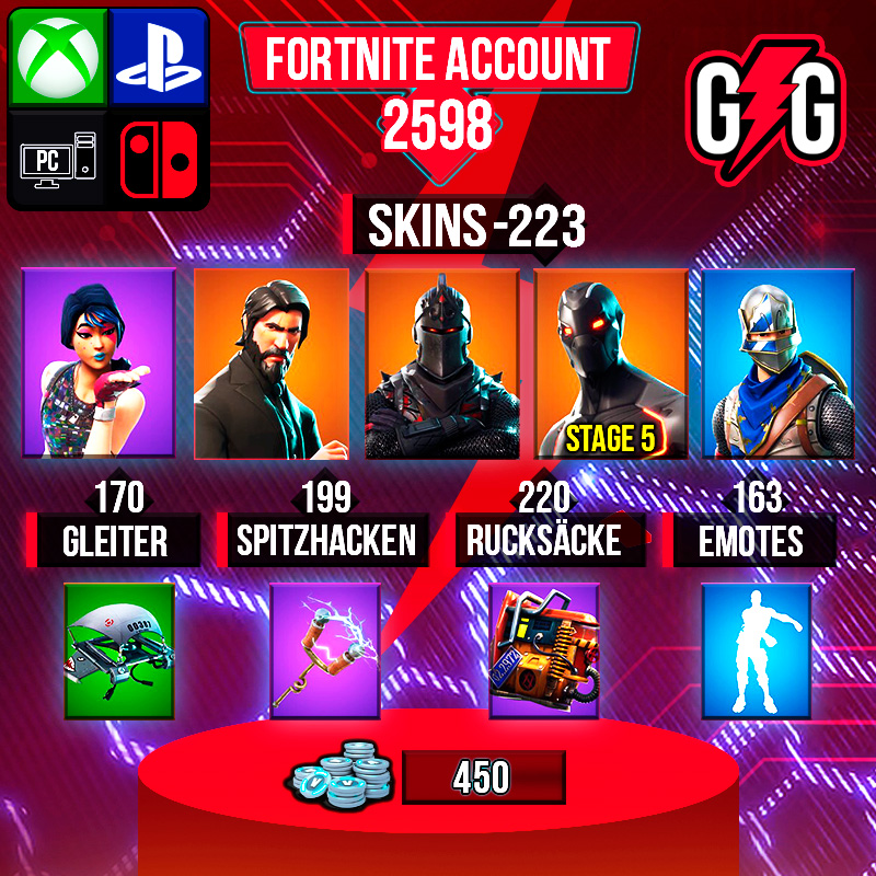 Fortnite-Account Details mit Skins und Zubehör