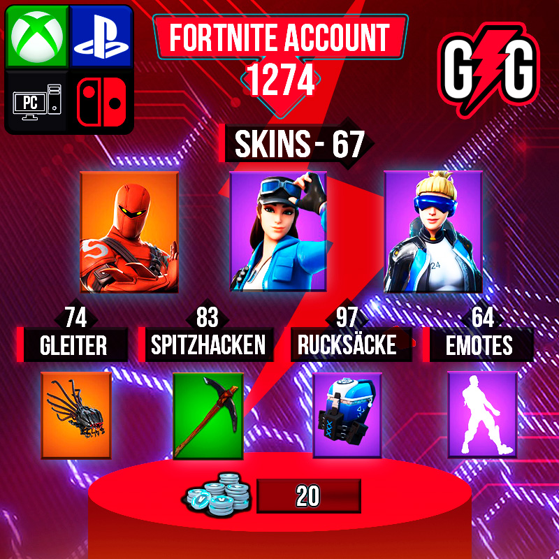 Fortnite Konto mit Skins und Zubehör