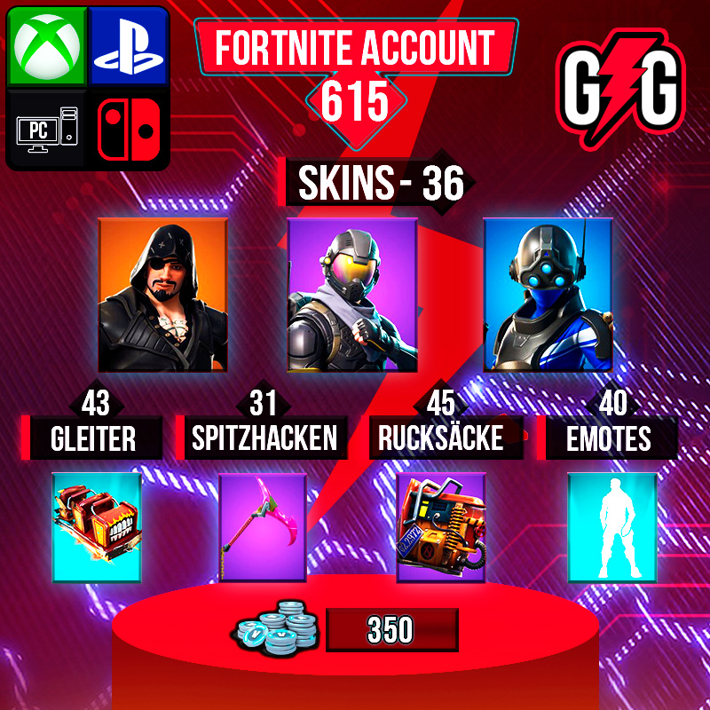 Fortnite-Konto mit 36 Skins und Zubehör kaufen.