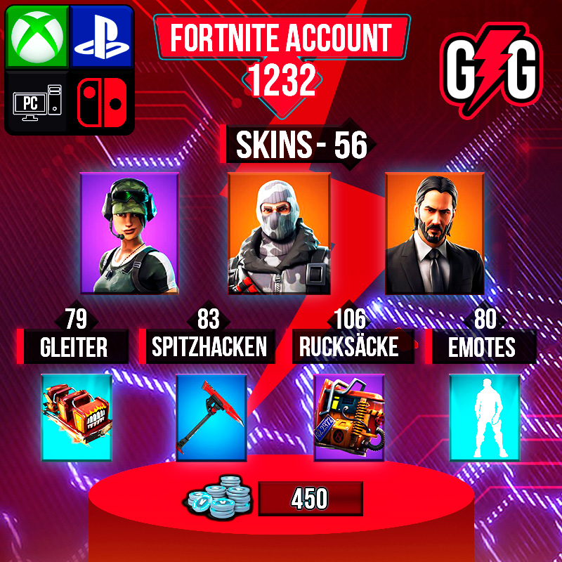 Fortnite-Konto mit Skins, Gegenständen und V-Bucks