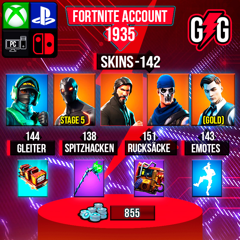 Fortnite Konto mit Skins: Statistik und Details