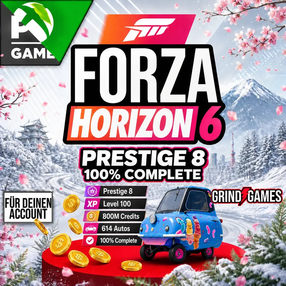 Forza Horizon 6 100% Komplett-Account – Prestige 8, Level 100, 800M Credits, 614 Autos