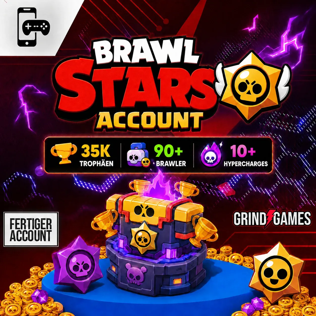 Brawl Stars Konto mit 35.000 Trophäen und großem Roster