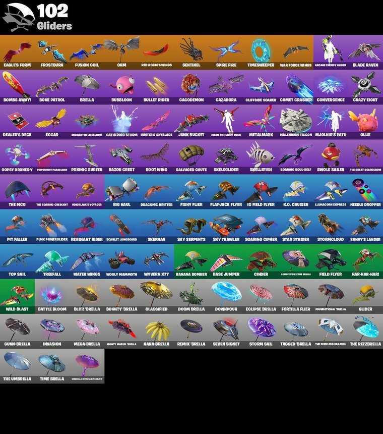Gliders overview – Fortnite OG Account – 123 Skins | Midas | Brutus | Glow