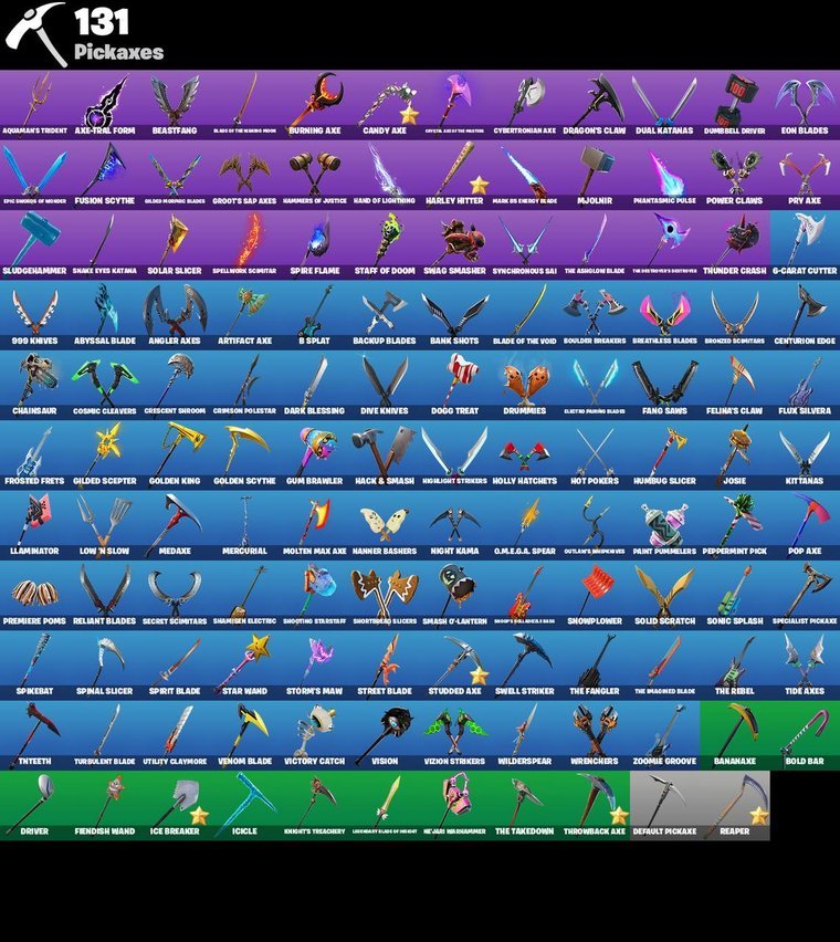 Pickaxes overview – Fortnite OG Account – 123 Skins | Midas | Brutus | Glow