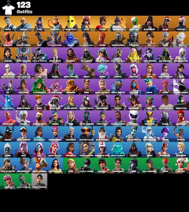 Skins overview – Fortnite OG Account – 123 Skins | Midas | Brutus | Glow