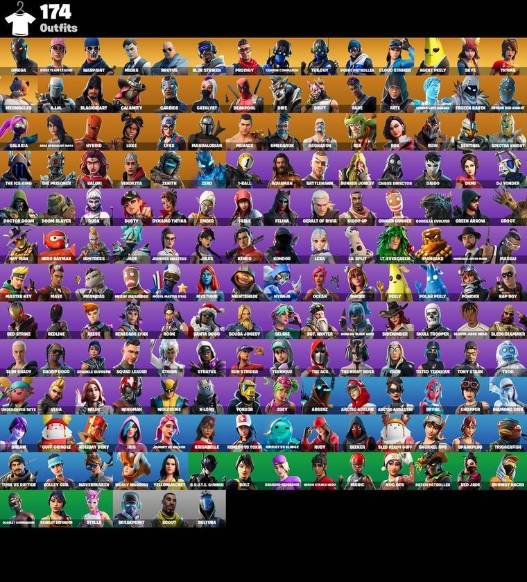 Resumen de skins – Fortnite OG Account – 174 Skins | Omega | Rose Team Leader | Warpaint