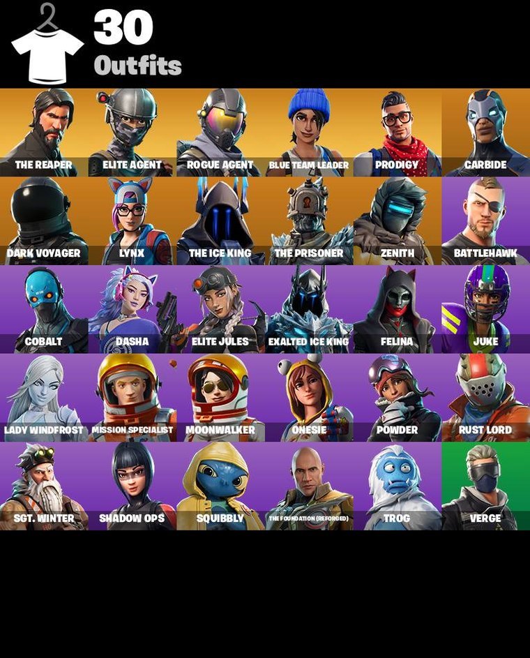Panoramica delle skin – Fortnite OG Account – 30 Skins | The Reaper | Elite Agent | Rogue Agent