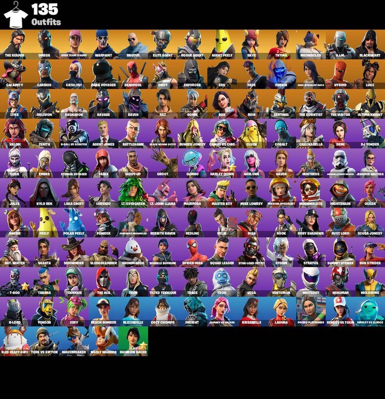 Resumen de skins – Fortnite OG Account – 135 Skins | The Reaper | Omega | Rose Team Leader