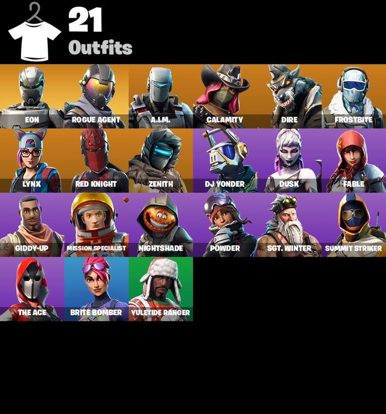 Resumen de skins – Fortnite OG Account – 21 Skins | Eon | Rogue Agent | A.I.M.
