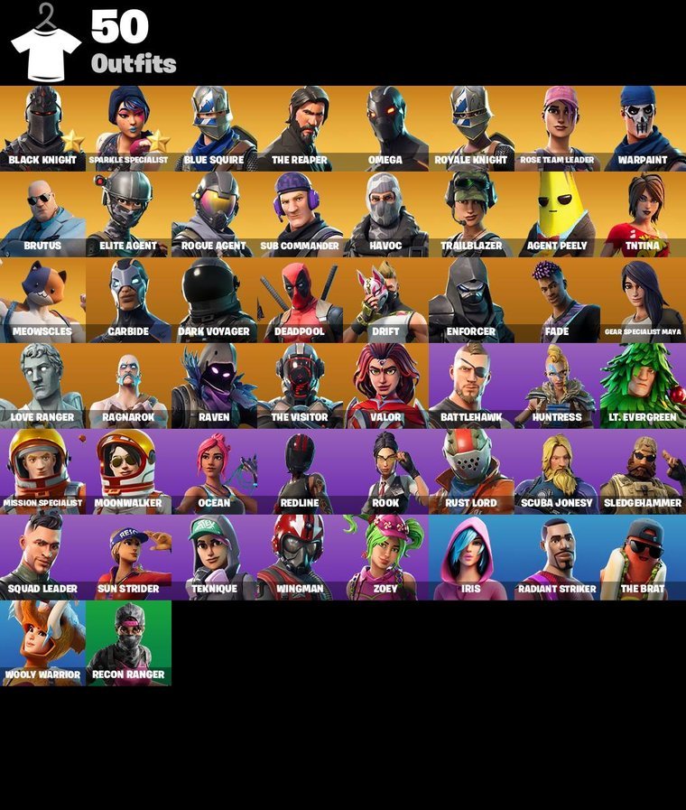 Resumen de skins – Fortnite OG Account – 50 Skins | Black Knight | Sparkle Specialist | Blue Squire