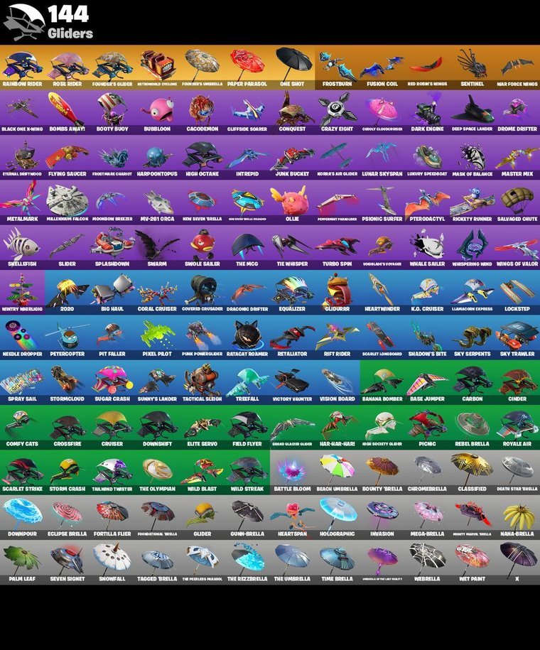 Gliders overview – Fortnite OG Account – 145 Skins | The Reaper | Omega | Rose Team Leader