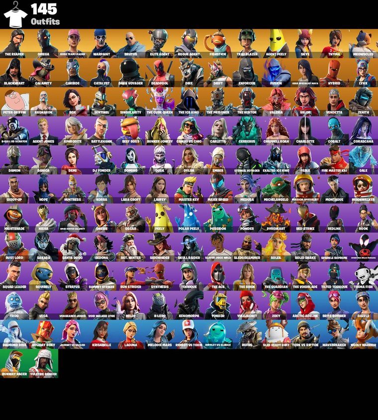 Skins overview – Fortnite OG Account – 145 Skins | The Reaper | Omega | Rose Team Leader