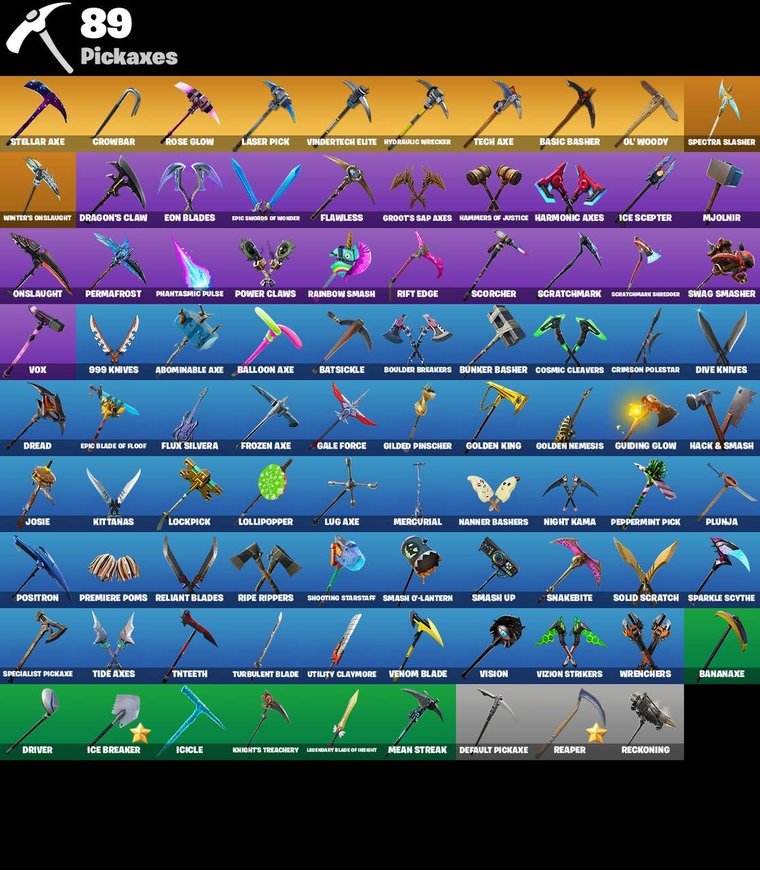 Pickaxes overview – Fortnite OG Account – 120 Skins | Galaxy | Omega | Rose Team Leader