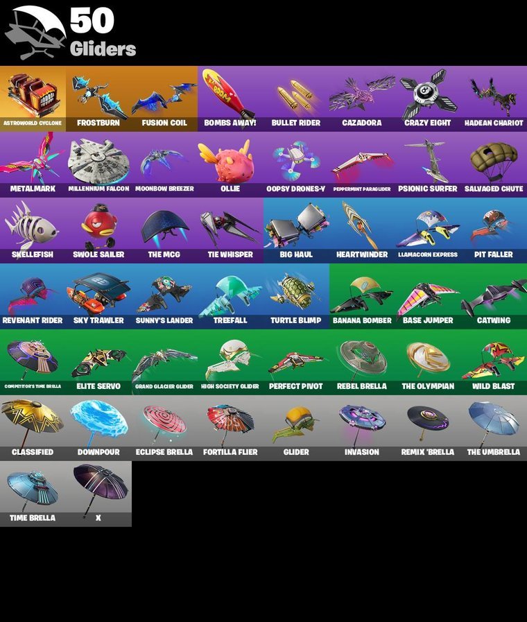 Panoramica dei deltaplani – Fortnite OG Account – 31 Skins | Travis Scott | Midas | Brutus