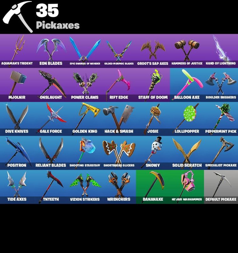 Pickaxes overview – Fortnite OG Account – 40 Skins | Omega | Midas | Brutus