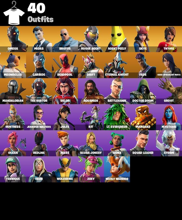 Skins overview – Fortnite OG Account – 40 Skins | Omega | Midas | Brutus