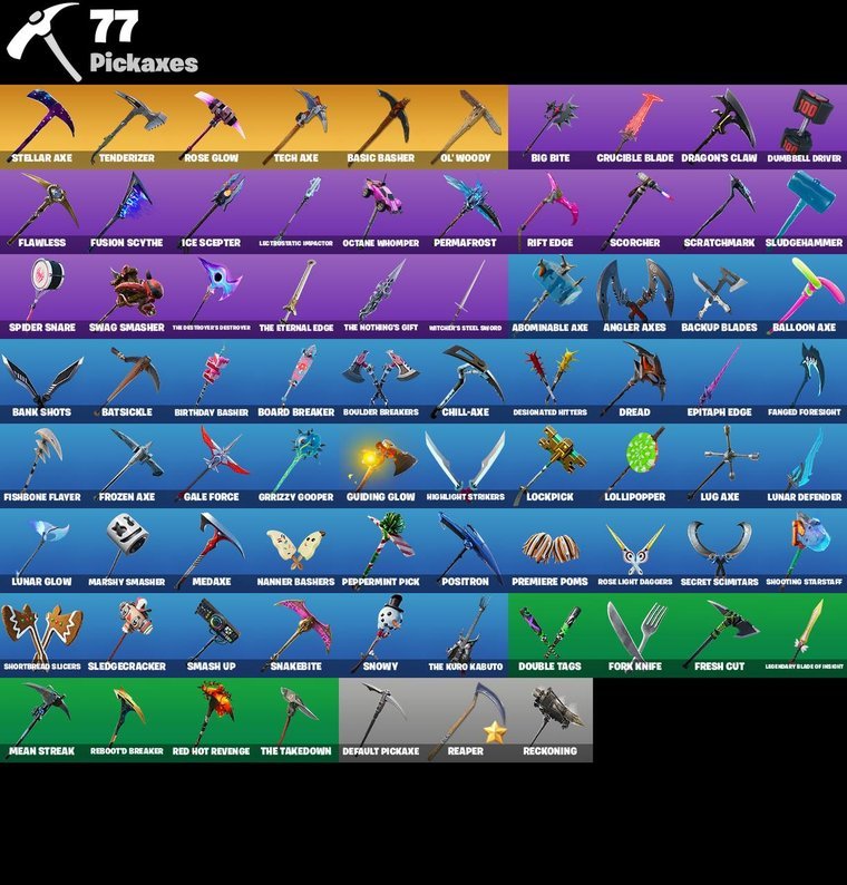 Spitzhacken-Übersicht – Fortnite OG Account – 114 Skins | Galaxy | Rose Team Leader | Warpaint