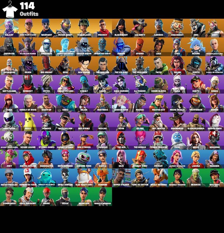 Skins-Übersicht – Fortnite OG Account – 114 Skins | Galaxy | Rose Team Leader | Warpaint