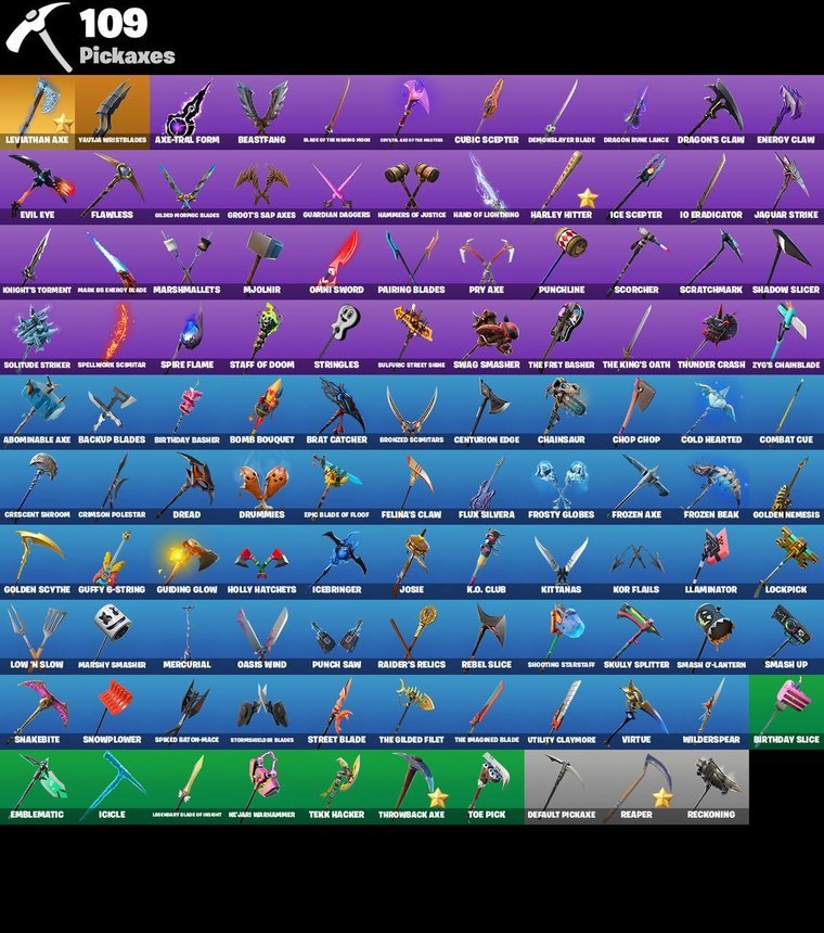 Pickaxes overview – Fortnite OG Account – 110 Skins | IKONIK | A.I.M. | Ark