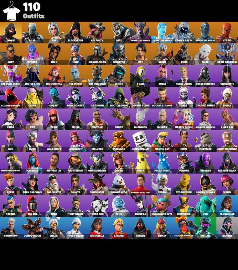 Skins overview – Fortnite OG Account – 110 Skins | IKONIK | A.I.M. | Ark