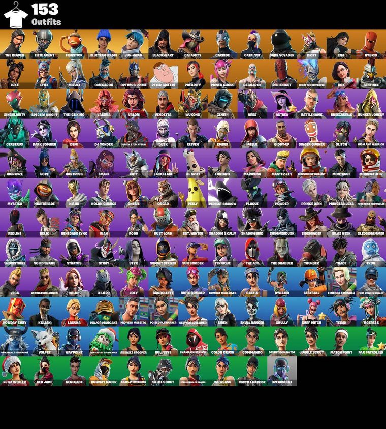 Resumen de skins – Fortnite OG Account – 153 Skins | The Reaper | Elite Agent | Fishstick