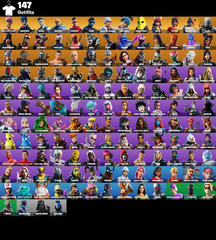 Resumen de skins – Fortnite OG Account – 147 Skins | Rose Team Leader | Warpaint | Midas
