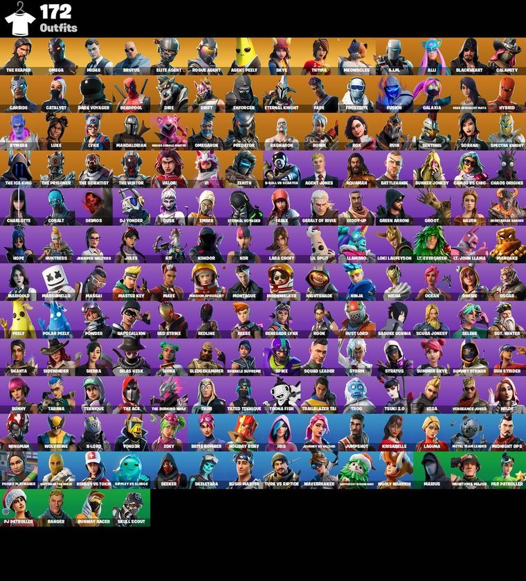 Resumen de skins – Fortnite OG Account – 172 Skins | The Reaper | Omega | Midas