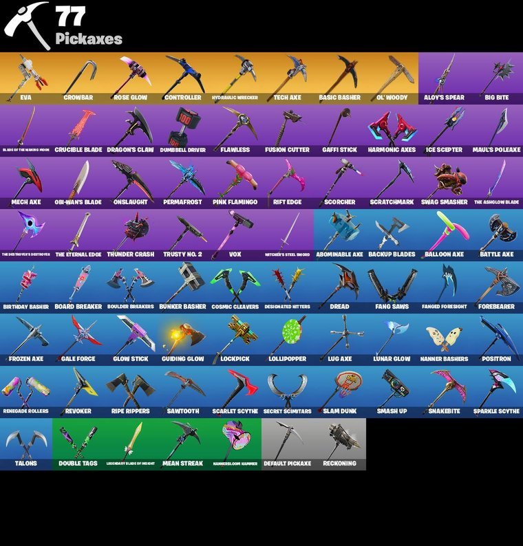 Visão geral das picaretas – Conta Fortnite OG – 103 skins | The Reaper | Omega | Rose Team Leader
