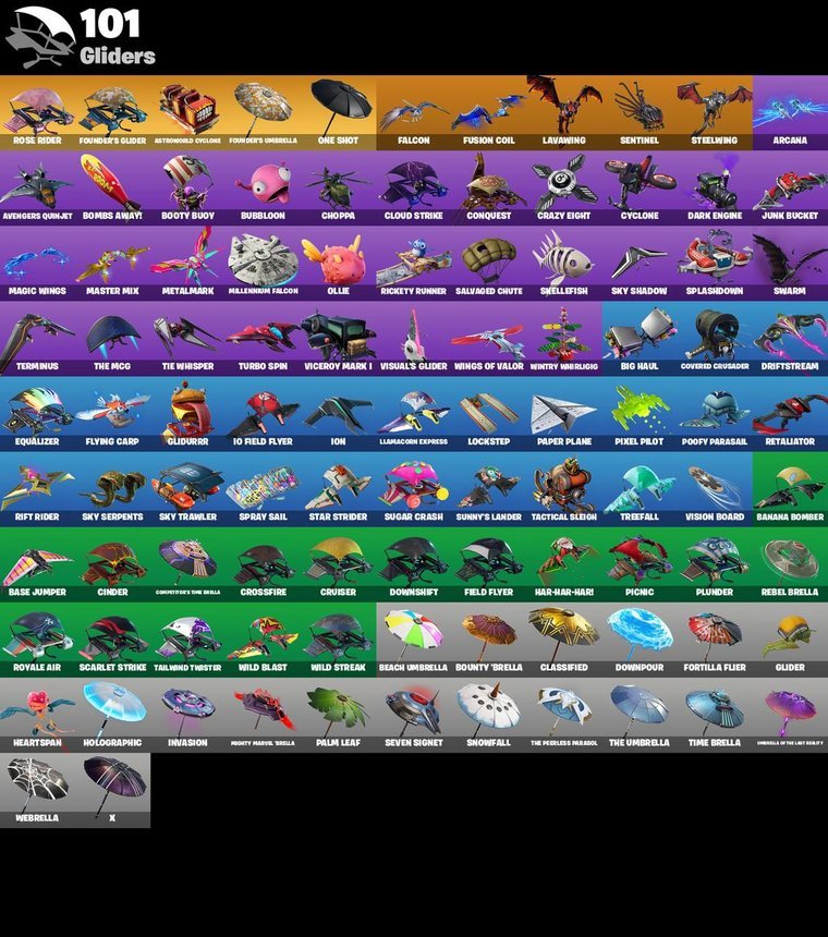 Gliders overview – Fortnite OG Account – 167 Skins | Rose Team Leader | Warpaint | Midas