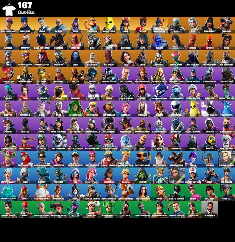 Skins overview – Fortnite OG Account – 167 Skins | Rose Team Leader | Warpaint | Midas