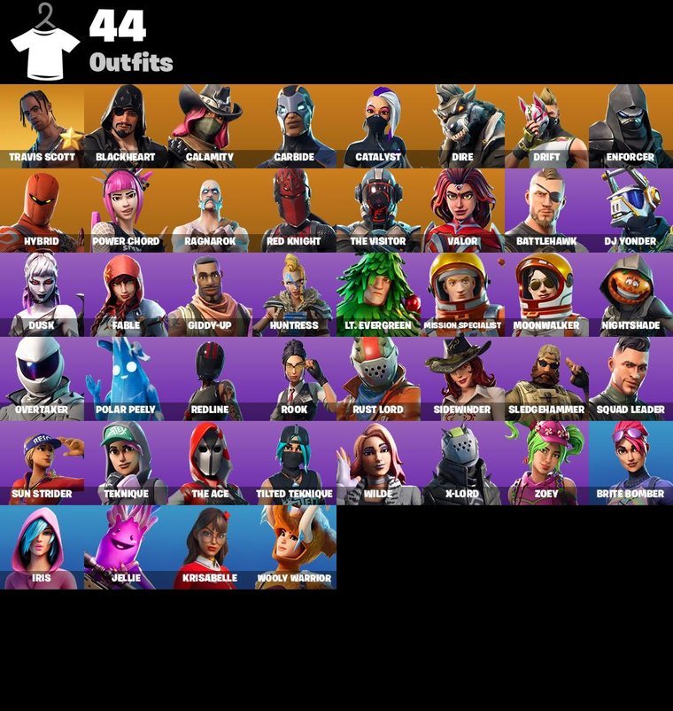 Resumen de skins – Fortnite OG Account – 44 Skins | Travis Scott | Blackheart | Calamity