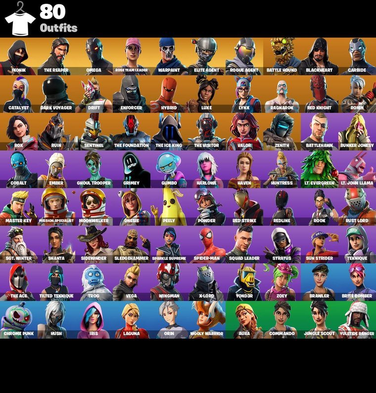 Resumen de skins – Fortnite OG Account – 80 Skins | IKONIK | The Reaper | Omega