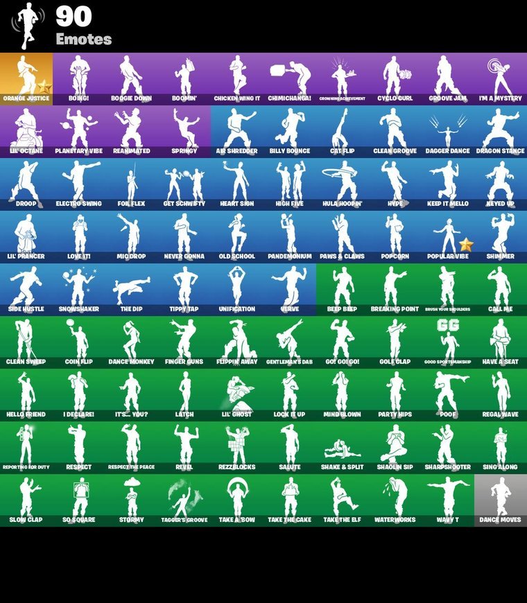Visão geral dos emotes – Conta Fortnite OG – 97 skins | Omega | Midas | Brutus