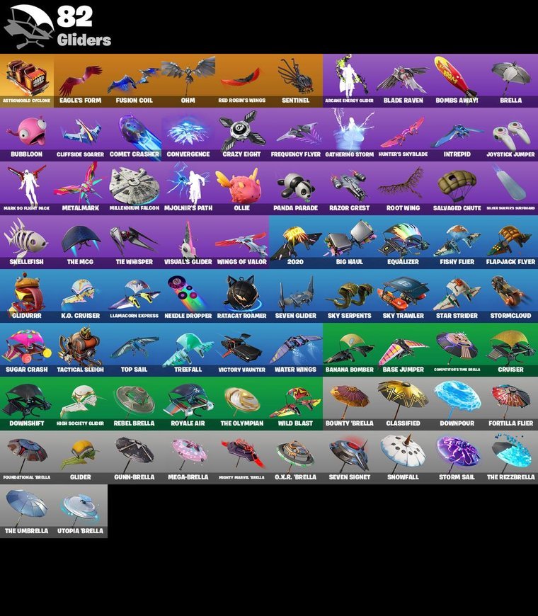 Visão geral das asas-delta – Conta Fortnite OG – 97 skins | Omega | Midas | Brutus