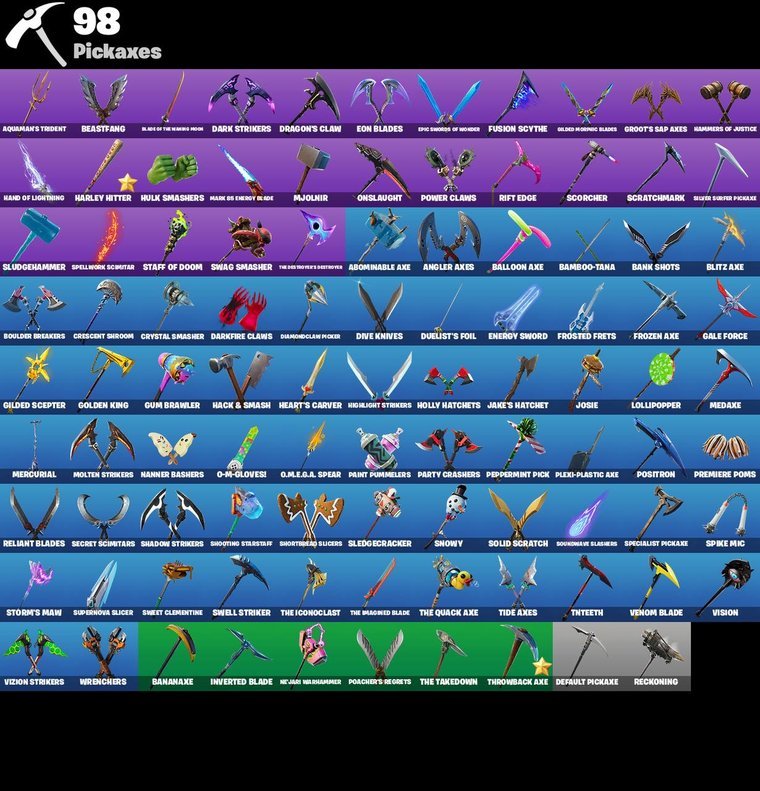 Visão geral das picaretas – Conta Fortnite OG – 97 skins | Omega | Midas | Brutus