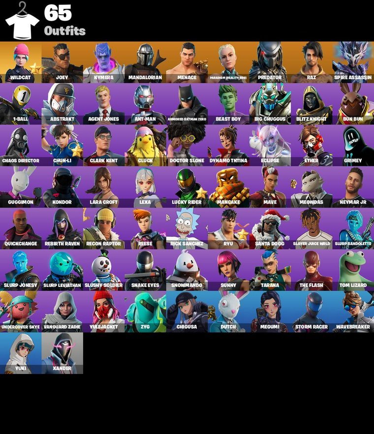 Resumen de skins – Fortnite OG Account – 65 Skins | Wildcat | Joey | Kymera